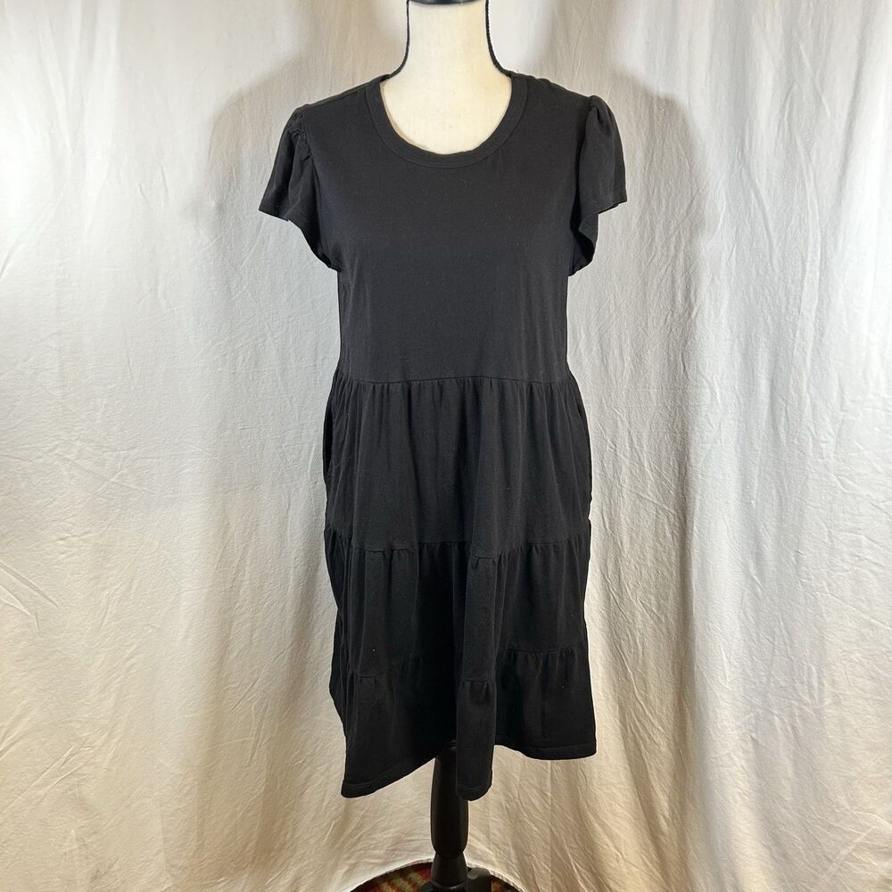 Time and Tru Dress Black Soot Tiered Cotton Casual Short Sleeve Pockets Size M - Picture 3 of 14
